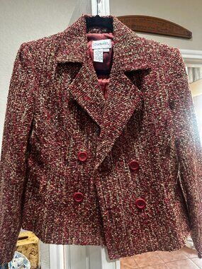 Chadwicks Blue Tweed Cropped Blazer Petite 8 | Double Breasted Jacket